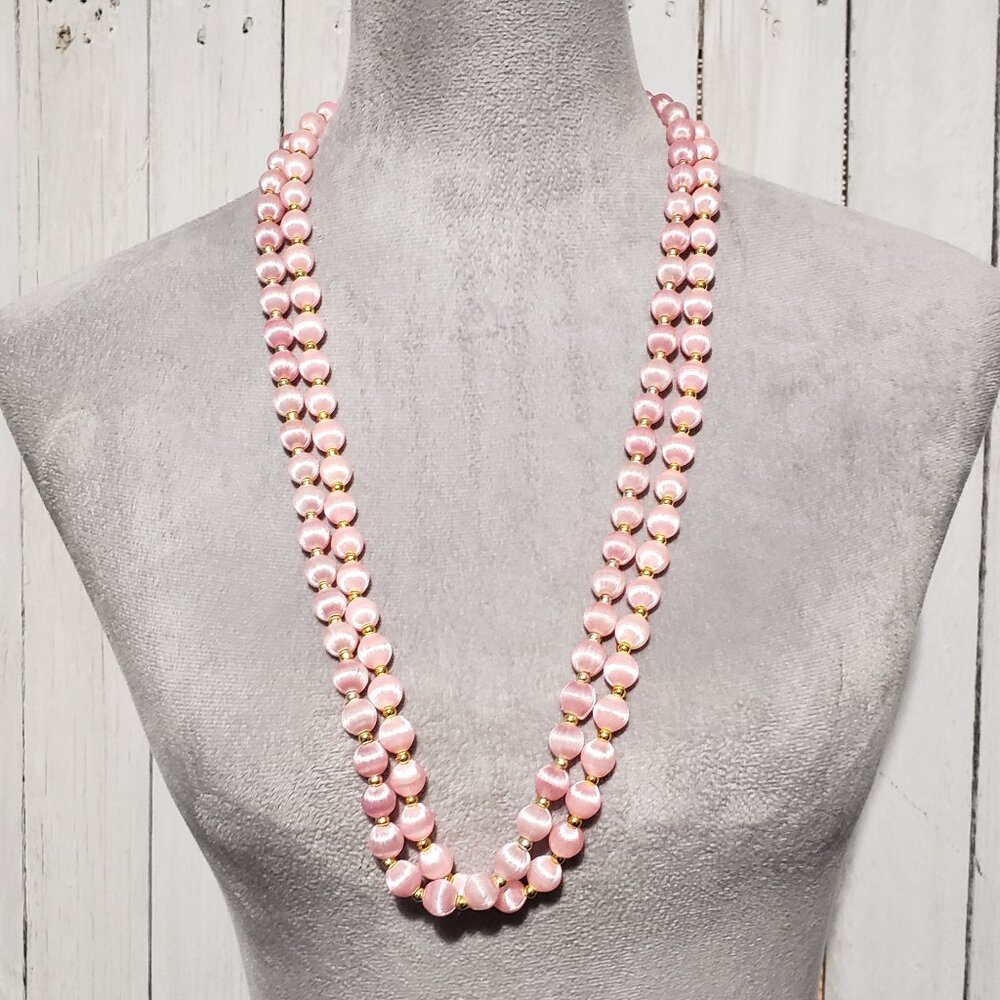 Vtg Bead Necklaces Set of 2 Pink Silk Satin Wrapped Boho Coquette Retro Fairy